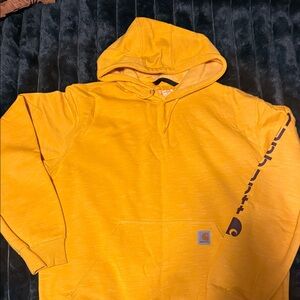 Carhartt Men's Bright Yellow Hoodie with Sleeve Logo